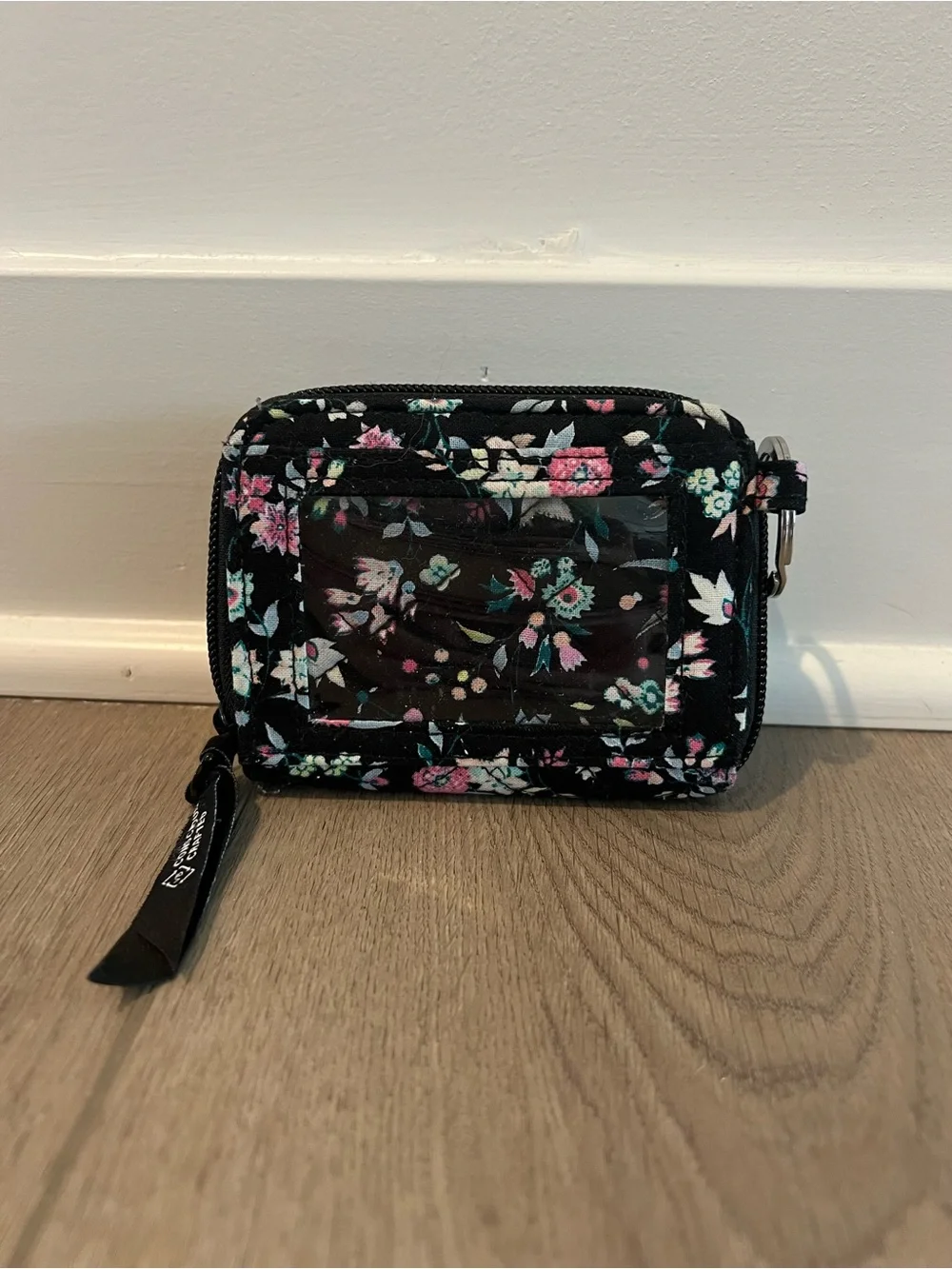 Vera Bradley Floral Zip Card Wallet - Black Pink Green